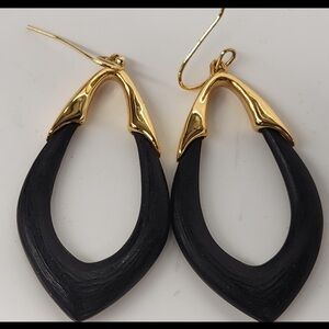 Alexis Bittar Black and Gold Lucite Drop Earrings
